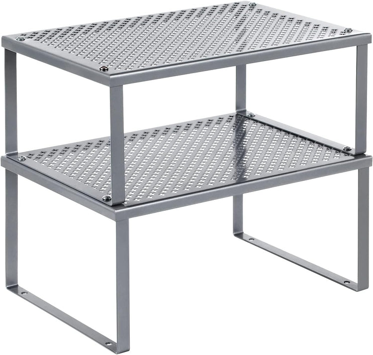 SONGMICS Spice Racks, Set of 2 Metal Cabinet Shelf Organizers, Countertop Organizers, Shelf Risers, Stackable, Expandable, Silver UKCS01SV