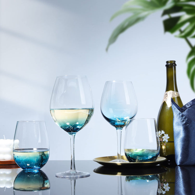 Handmade Blue Crackle Wine Glasses