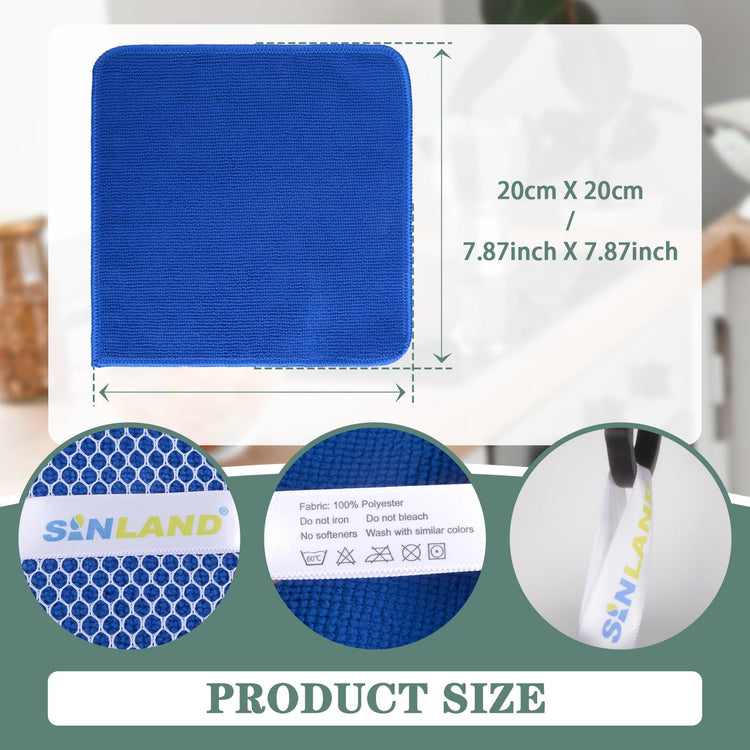 Absorbent Microfiber Dish Cloths for Washing Dishes Best Kitchen Cloths Cleaning Cloths with Poly Scour Side 7.87Inchx7.87Inch 10 Pack Dark Blue (10 Count)