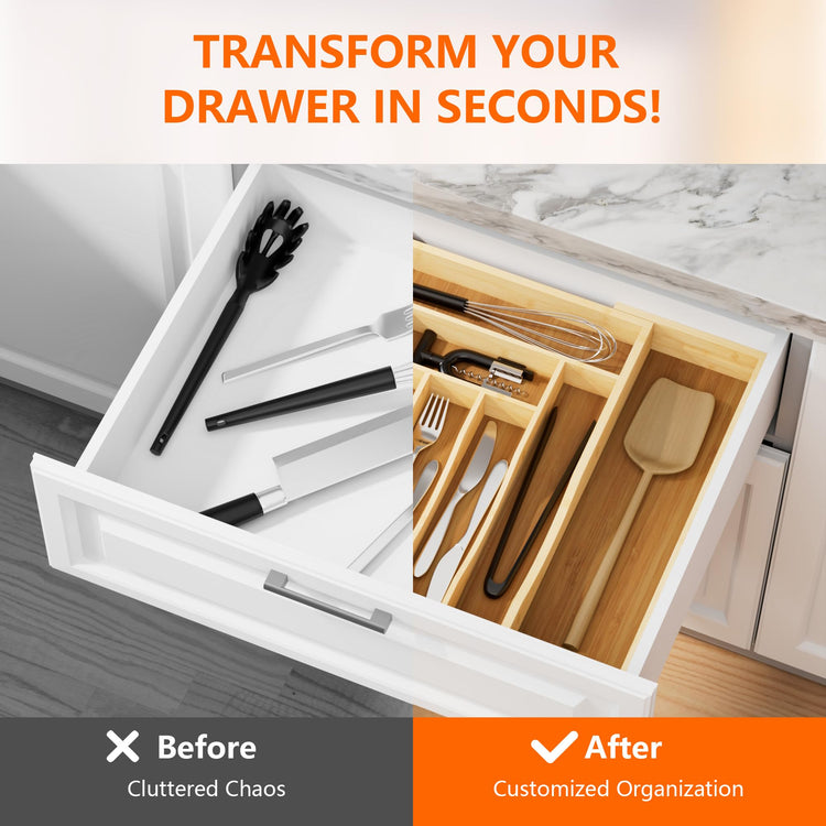 Expandable Bamboo Drawer Organizer Cutlery 7
