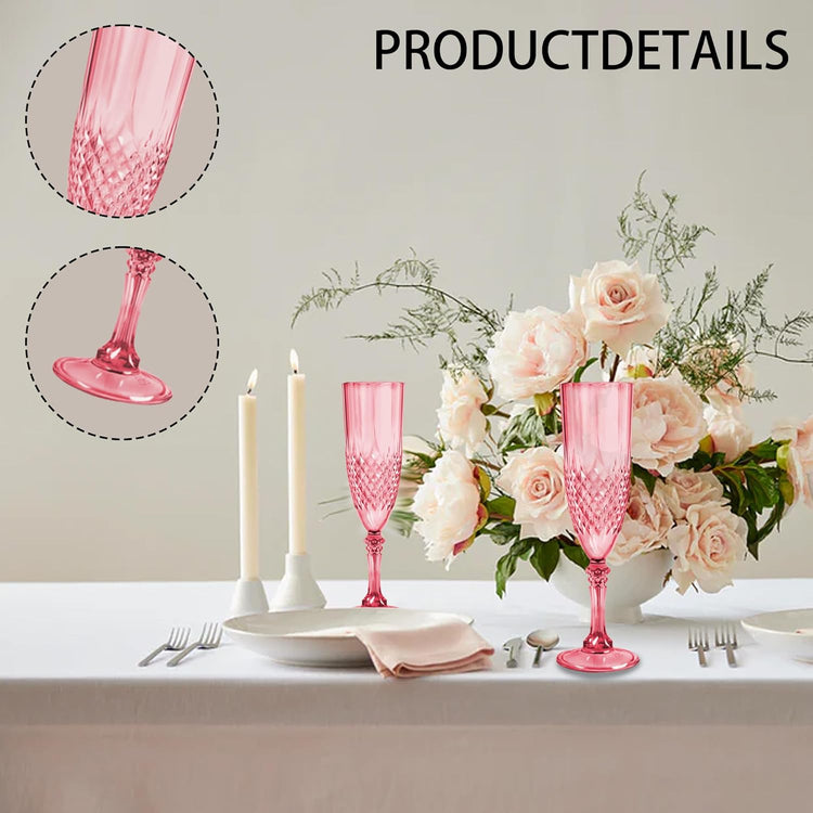 Plastic Champagne Flutes, 12PCS Red Plastic Wine Glasses Goblets Reusable Champagne Flute for Weddings, Bachelor Parties, Toasting, and Events(12,Red)