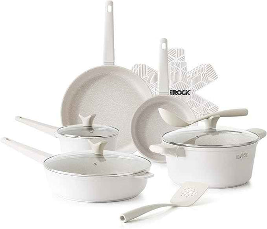 THE ROCK SOHO 15Pcs Ceramic Cookware Set – Non toxic Pots and Pans Set Non Stick with ROCK.TEC – Nothing Sticks, Never Warps, Lasts Longer, PTFE PFOA & PFAS Free, Induction & Dishwasher Safe, Cream