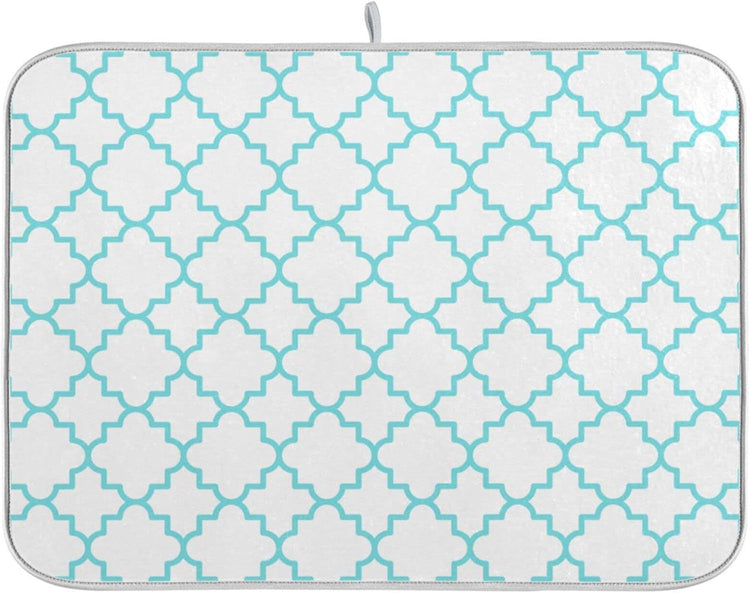 Senya Super Absorbent Dish Drying Mat, Microfiber Fast-Drying Dish Mat, 16/ x 18/, Kitchen Dish Drying Pad, Traditional Quatrefoil Lattice Pattern