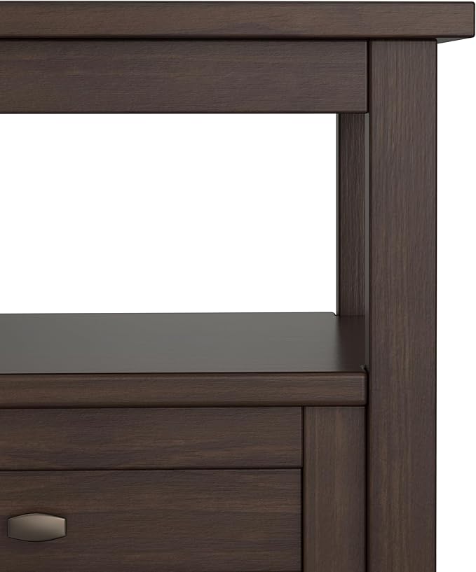 SIMPLIHOME Warm Shaker End Table - 20 inch Wide Solid Wood Side Table in Warm Walnut Brown, Transitional Accent Table for Living Room or Bedroom with Drawer, Open Shelf and Square Tapered Legs