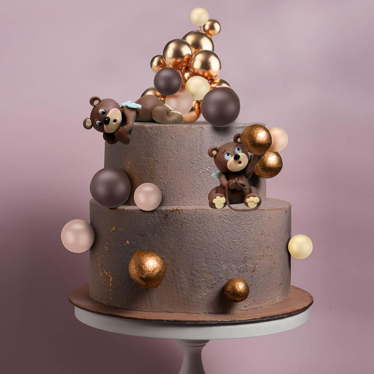 108 Pcs Balls Cake Topper DIY Cupcake Insert Foam Balloons for Cake Baking Wedding Anniversary Birthday Decoration(Brown Series,Multi Sizes)