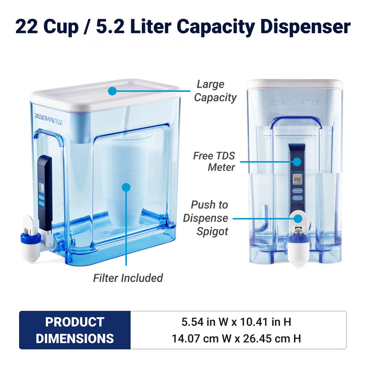 22-Cup 5-Stage Water Filter Dispenser with Instant Read Out - 0 TDS for Improved Tap Water Taste - IAPMO Certified to Reduce Lead, Chromium, and PFOA/PFOS