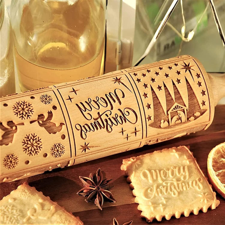 Christmas Wooden Rolling Pin for Baking