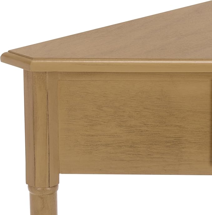 SAFAVIEH Home Collection – Gomez Desert Brown Corner Table, 1-Drawer Space-Saving Triangle Accent Table, Classic Turned-Leg Design (AMH5709L)