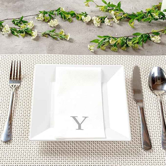 Luxenap 15.8 X 7.9 Inch Linen-Feel Guest Towels, 2000 Lettered Hand Towels - Silver Letter 'Y', Sans Serif Font, White Paper Dinner Napkins, airlaid, For Restrooms And Tables - Restaurantware