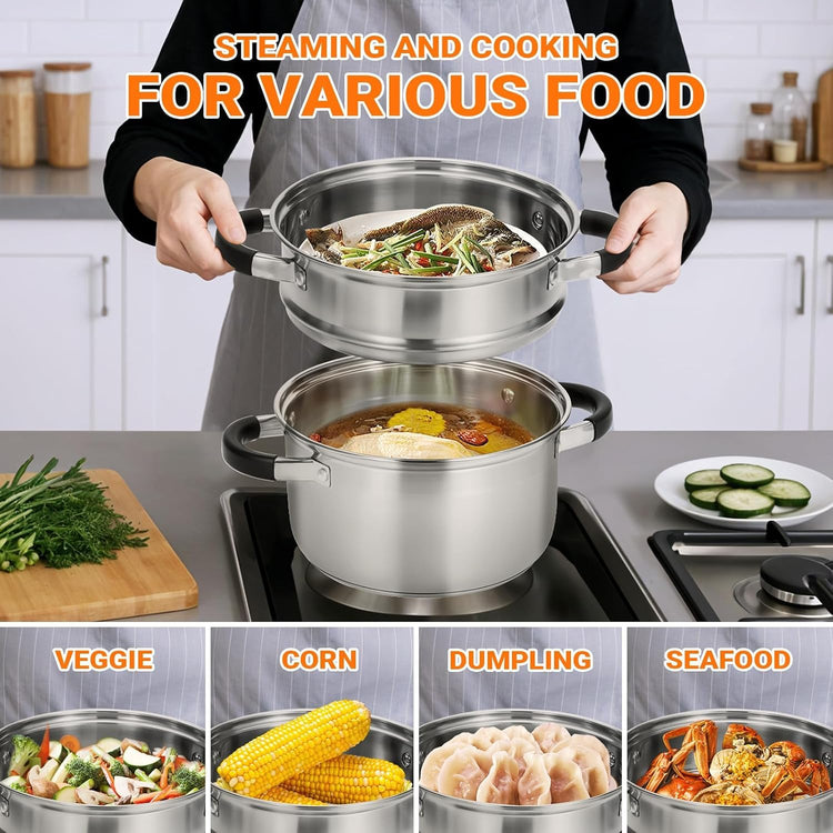 3.2QT Stainless Steel Steamer for Cooking with Lid & Steamer Basket