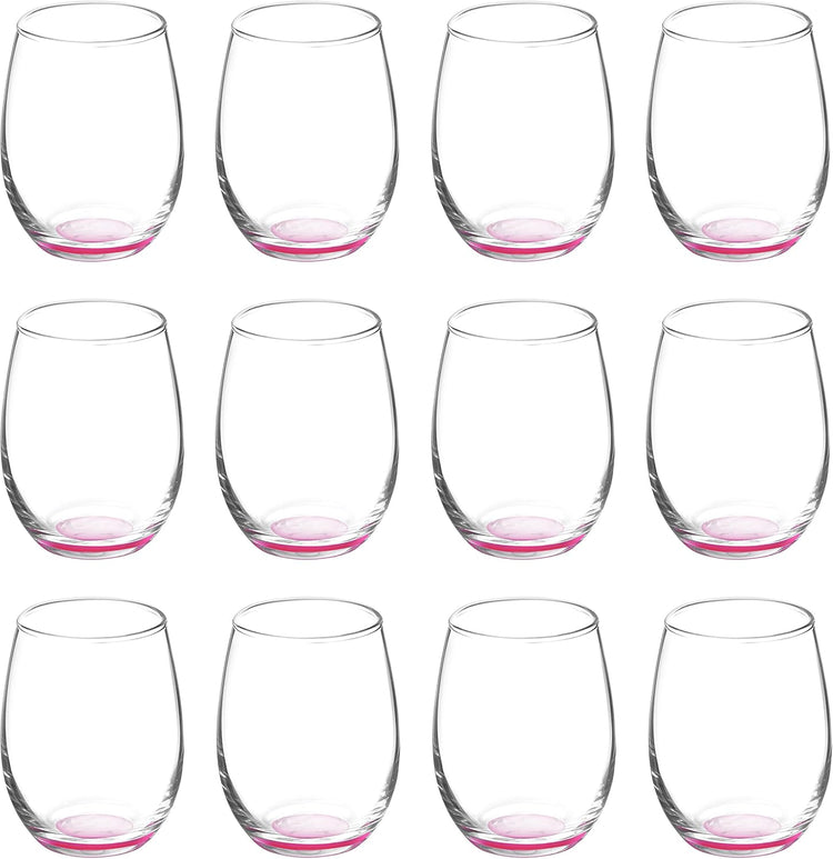 DISCOUNT PROMOS Stemless Wine Glasses by ARC 5.5 oz. Set of 12, Bulk Pack - Perfect for Hotel, Bar, Restaurant or Lounge - Pink