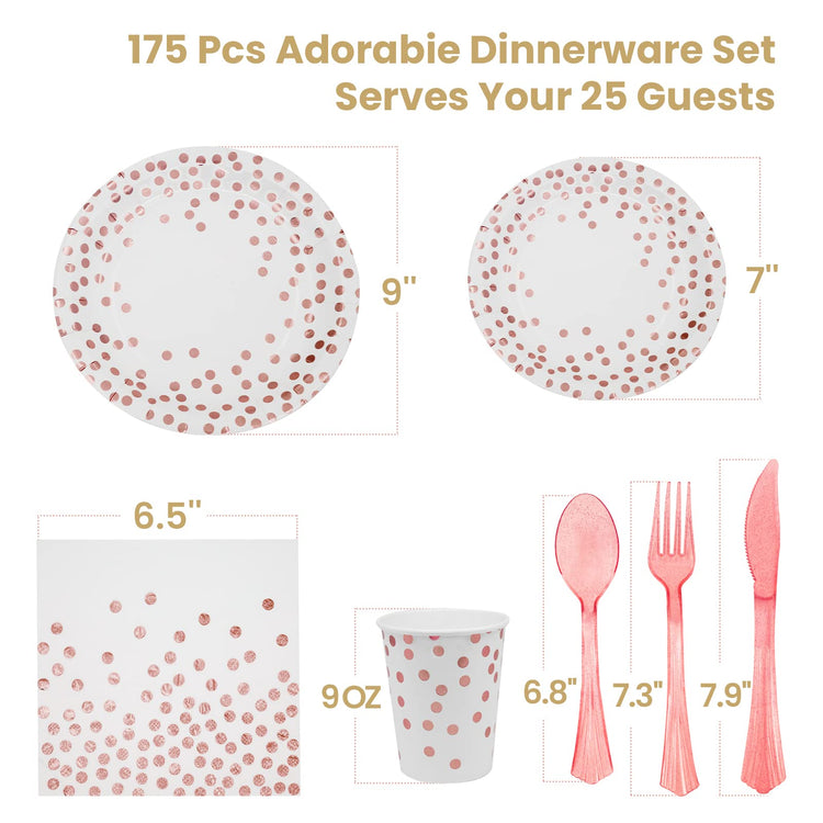 Pink Rose Gold Paper Plates Set (25 Count)
