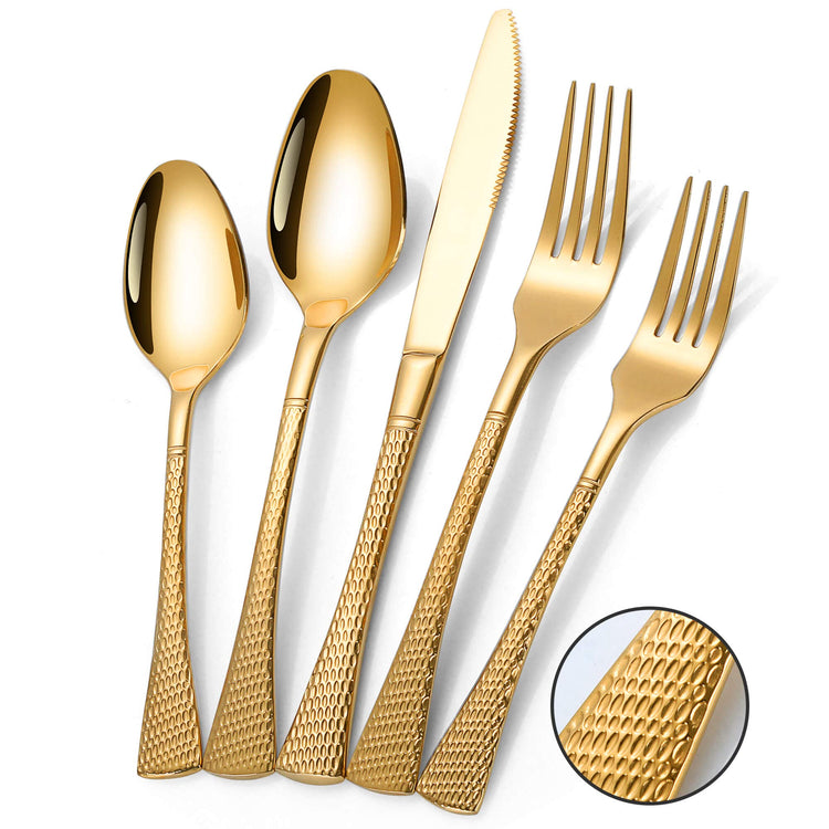 Hammered Gold Silverware Set for 8 (40 Count)