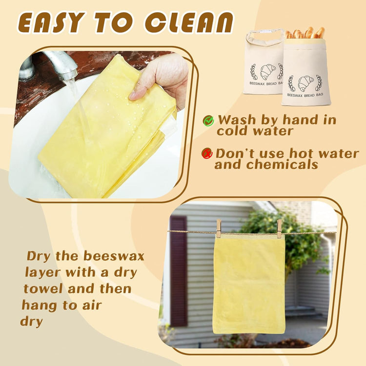 2 Pack Reusable Beeswax Bread Bag for Homemade, XL Sourdough Bread Keeper with Beeswax Lining, 17"×12" Bread Storage for Baking Supplies