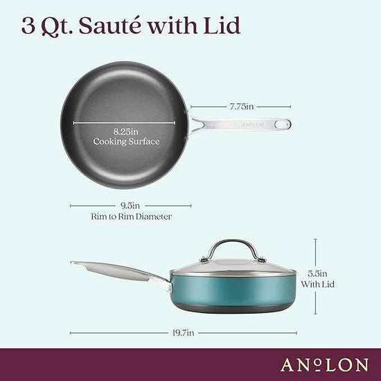 Anolon Achieve Hard Anodized Nonstick Sauté Pan with Lid, 3 Quart - Teal