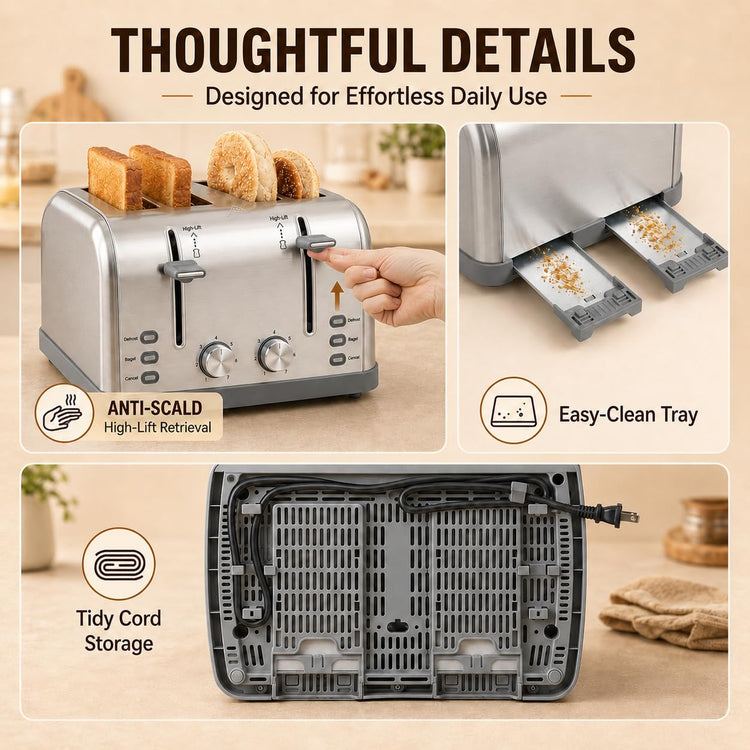 Toaster 4 Slice Retro Stainless Steel