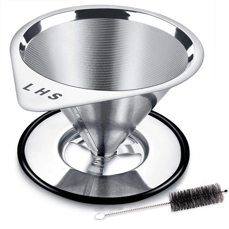 Pour Over Coffee Dripper Stainless Steel Coffee Filter Metal Cone Filter Paperless Reusable Coffee Filter Single Cup Coffee Maker 1