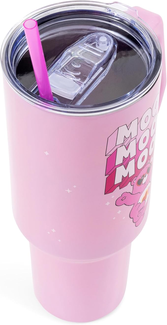 Silver Buffalo Care Bears “Mood” Double Walled Stainless Steel Tumbler with Handle Featuring Love-A-Lot Bear, Fits in Standard Cup Holder, 40 Ounces