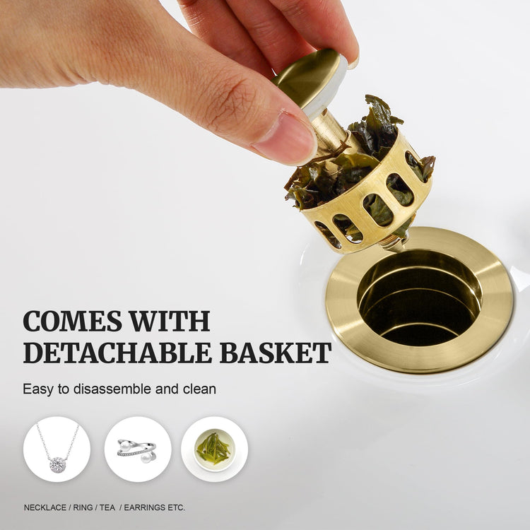 Pop up Sink Drain Stopper for Bathroom Vessel Vanity Sink Art Basin Brushed Gold