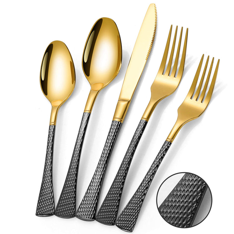 Hammered Black Gold Silverware Set for 8 (40 Count)