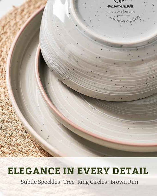 Famiware Meteor Plates and Bowls Sets, 18-Piece Stoneware Dinnerware Sets, Dishes Set for 6, Microwave and Dishwasher Safe Tableware, Matcha Green