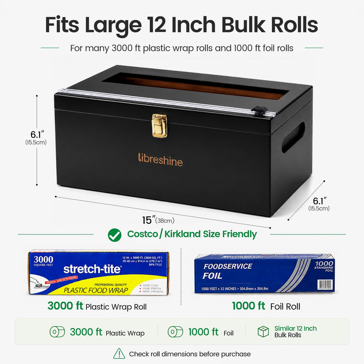 12 Inch Bamboo Plastic Wrap Dispenser with Cutter