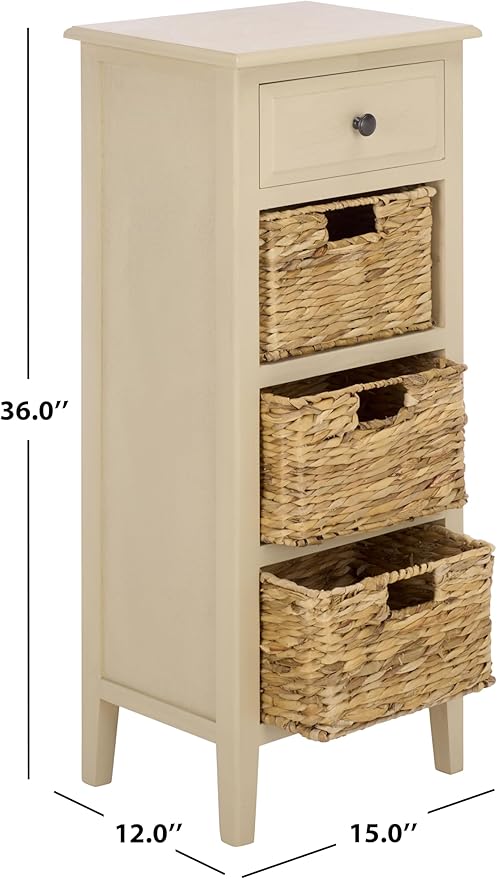 SAFAVIEH Home Collection – Michaela Sand 4-Drawer Storage Unit, Natural Rattan Basket Organization, Fully Assembled (AMH5744G)