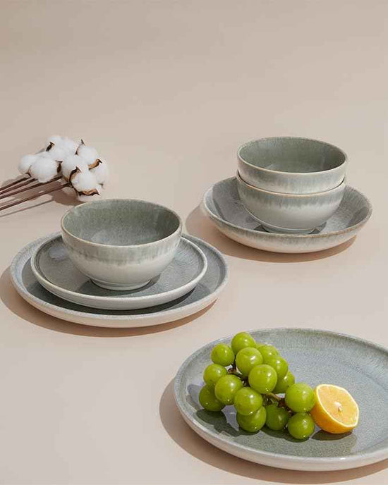 24 Piece Dinnerware Sets for 8, Modern Stoneware Plates and Bowls Sets, Perfect for Family Gatherings & Holiday Celebrations, Easy Cleaning Dishes, Stack Compactly Plate Set, Gradient Green