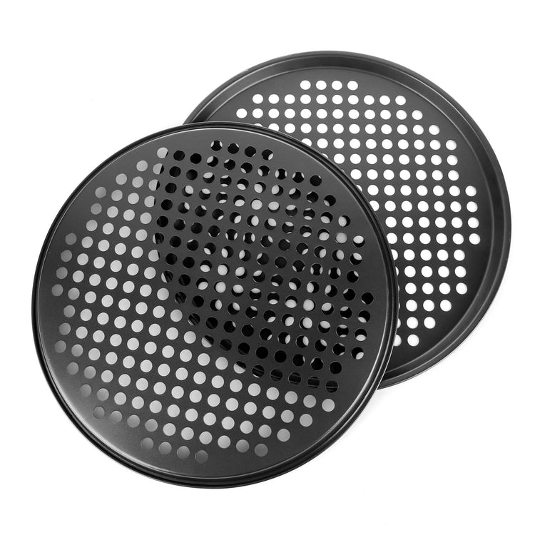 6PCS Pizza Pan with Holes 12 inch Round Pizza Pan Set Nonstick Pizza Baking Pan Carbon Steel Pizza Tray Black Pizza Crisper Pan for Home Baking Kitchen (6 Count)