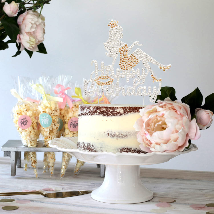 Happy Birthday Crown Queen High Heel Rhinestone Cake Topper
