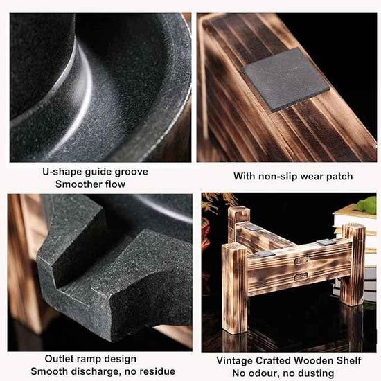 Handmade Stone Mill Grinder 22cm/8.7in with Wooden Base - Easy to Clean, Perfect for Grinding Wheat, Rice, Almonds - tial Classic Kitchen Tool
