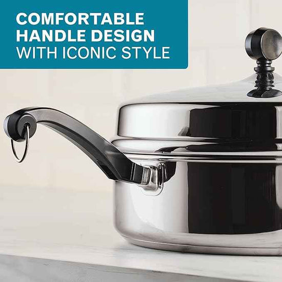 Farberware Classic Series Anniversary Edition Stainless Steel Sauté Pan and Lid with Helper Handle, Induction Suitable, 6 Quart Jumbo Cooker, Metal Utensil Safe - Stainless Steel