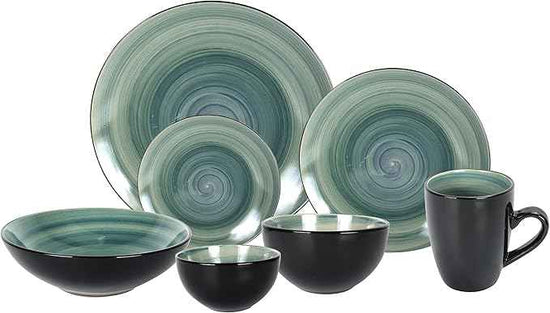 Stoneware Sonoma Dinnerware Set, Black + Speckled Spin Wash (56pc Set, Mix Blue, Green, Red, Yellow)