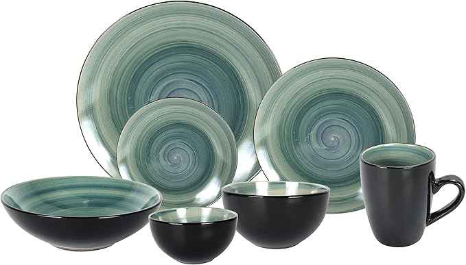 Stoneware Sonoma Dinnerware Set, Black + Speckled Spin Wash (56pc Set, Mix Blue, Green, Red, Yellow)
