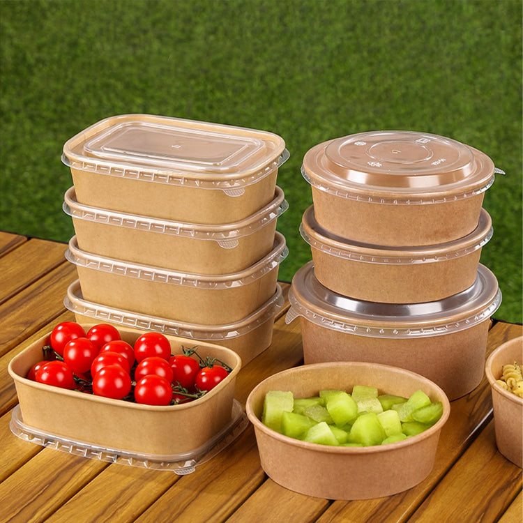 50 Pack 35oz Disposable Kraft Paper Bowls【with Lids and Forks】 (50 Count)