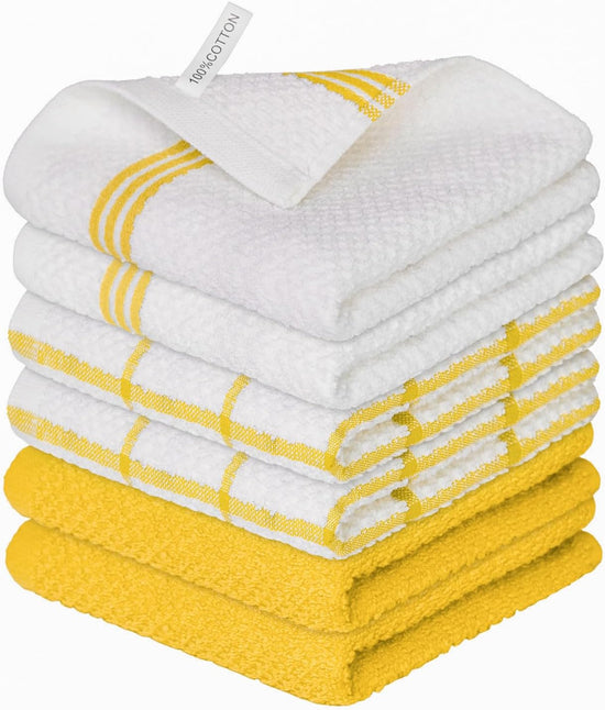 Artoid Mode Ring Spun Cotton Yellow Dishcloth Kitchen Towels, 12x12 Inch Ultra Soft Absorbent Quick Drying Household Cleaning Kitchen Rags Set of 6 - Nestoria