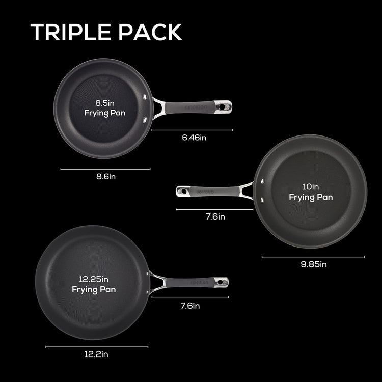 Circulon Radiance Hard Anodized Nonstick Frying / Fry Pan Set / Skillet Set - 8.5 Inch, 10 Inch, and 12.25 Inch , Gray