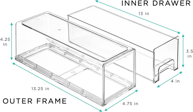 Sorbus Small Wide Clear Storage Drawers (4 Pack) – Stackable Pull-Out Storage Bins for Fridge, Pantry, and Cabinet Organization – Acrylic Drawer Organizers