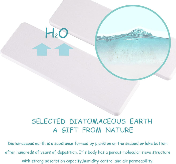 2 Pcs Water Absorbing Stone Trays, Kitchen/Bathroom Sink Soap Dish, Diatomite Tray Used for Hand Soap & Cosmetic Bottles in The Modern Home, 3.2" W x 10.2" L, White
