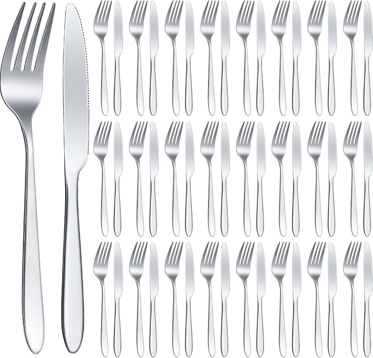 Nuenen 50 Pieces Stainless Steel Forks Silverware Set Dinner Forks and Knives Flatware Tableware Cutlery Set for Kitchen Restaurant(7.1 x 1 Inch, 8.4 x 0.7 Inch,Silver)