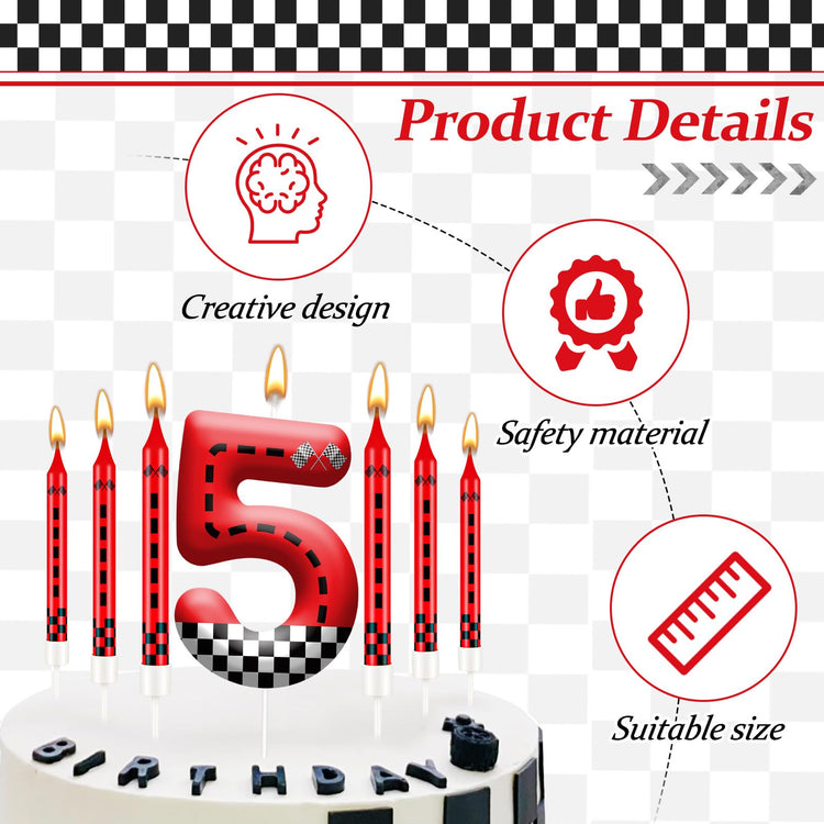 13PCS Racing Car Theme Birthday Candle Set with Checkered Flag Design (13 Count)