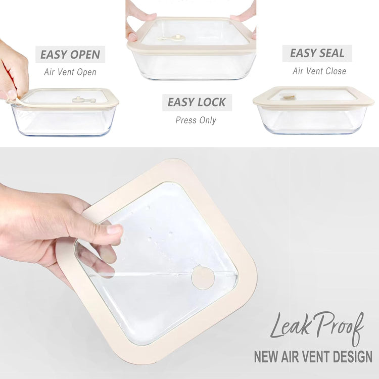 Urban Green Glass Food Container Set with Glass Lid, 3 Pack, Food Storage Containers Set, Airtight, LeakProof, 100% Plastic Free, Meal Prep Containers (White Color)