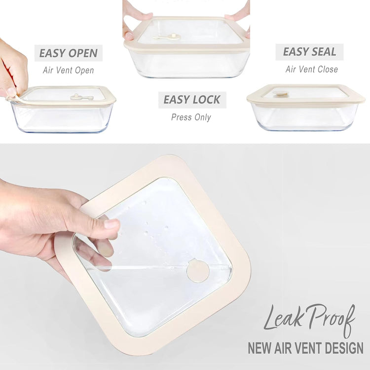 Urban Green Glass Food Container Set with Glass Lid, 4 Pack, Food Storage Containers Set, Airtight, LeakProof, 100% Plastic Free, Meal Prep Containers (White Color)