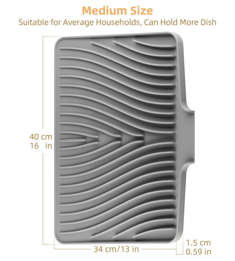 Silicone Dish Drying Mat with Raised Drain Lip