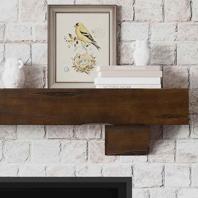 MANTELSDIRECT Breckenridge 60” Fireplace Mantel Shelf with Corbels – Rustic Floating Mantel Shelf for Over Fireplace – Ash Rustic - Wood Shelf for Wall – Pine Box Construction