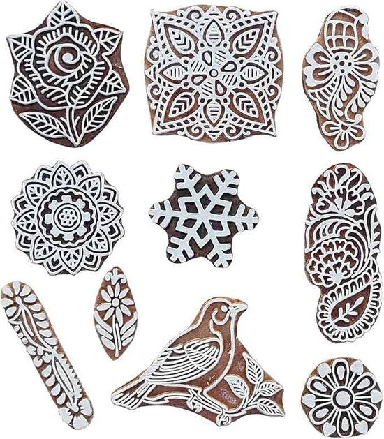 Royal Kraft Assorted Wooden Block Printing Stamps (Set of 10) Bulk01_10A