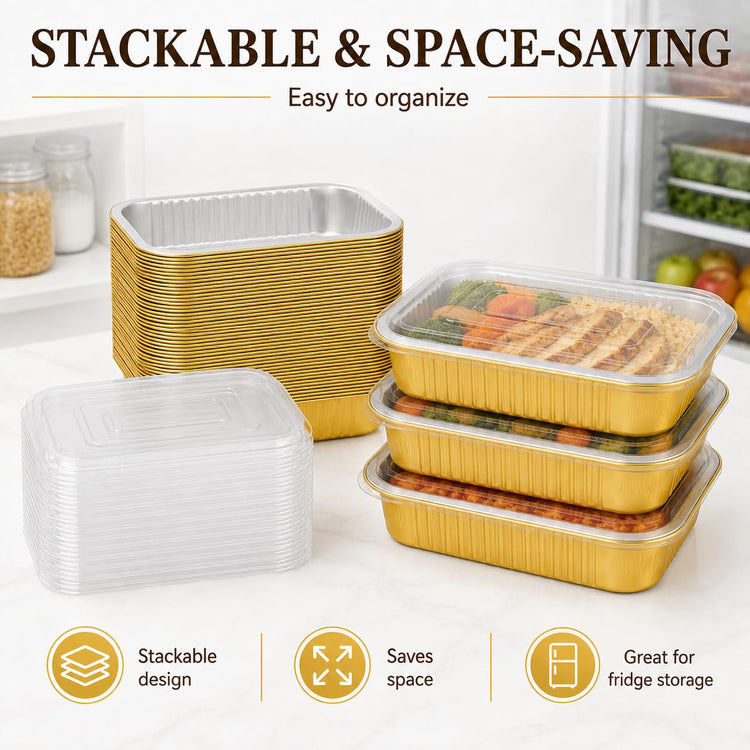 40 Pack 8.7"×6" Aluminum Pans with Lids Heavy Duty (40 Count)