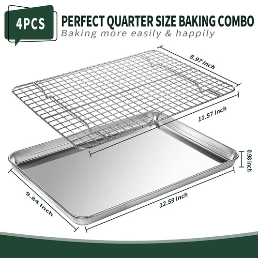 Quarter Sheet Pan with Cooling Rack Set [2 Baking Sheets + 2 Baking Racks]