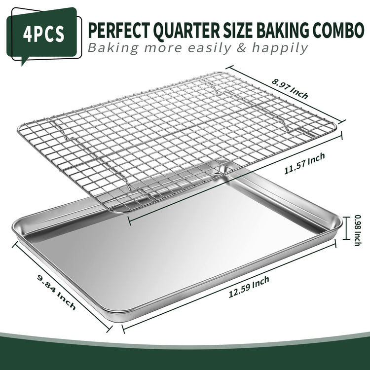 Quarter Sheet Pan with Cooling Rack Set [2 Baking Sheets + 2 Baking Racks]