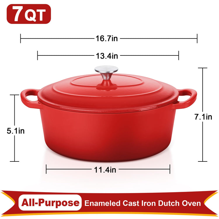 7QT Oval Dutch Oven Pot with Lid